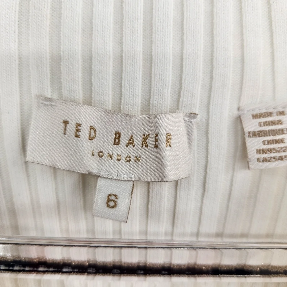 Ted Baker London Wanada Stripe Mock Neck Sweater Womens Size 6 White Metallic